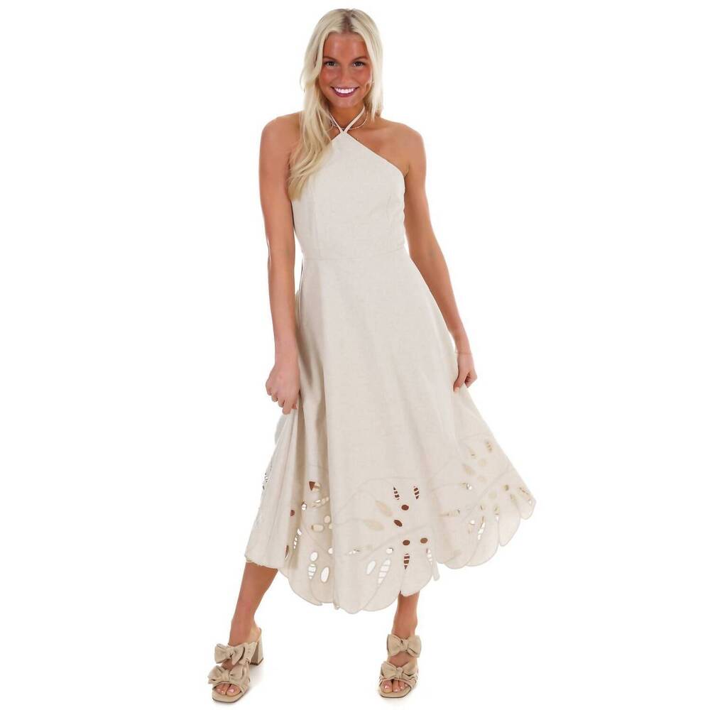 NEW BABY PINK beautiful horizon halter midi dress in tone linen